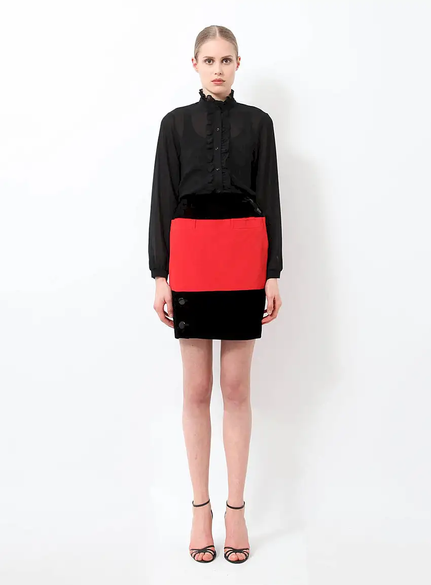 Jupe Bicolore en Velours - Rive Gauche - Saint Laurent