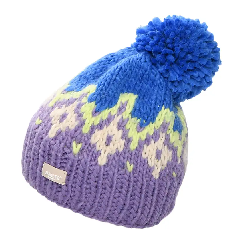 Bonnet à Pompon Tricoté Main Curley violette-bleu BARTS