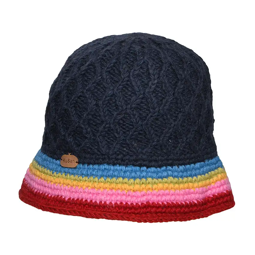 Chapeau Bob Maille Losange et Bord à Rayures bleu marine-arc-en-ciel KUSAN