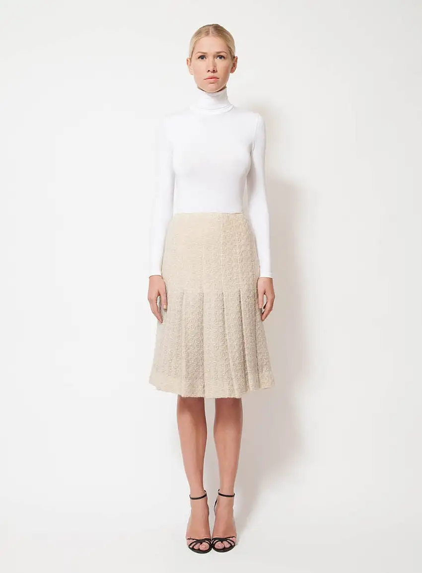 Jupe Plissée Tweed Beige Vintage - Exquisite Vintage