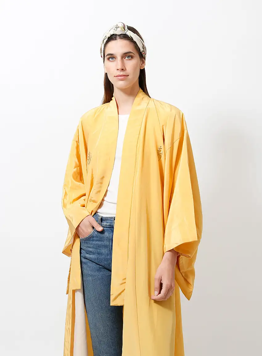 Long kimono ceinturé brodé | Authentique & Vintage