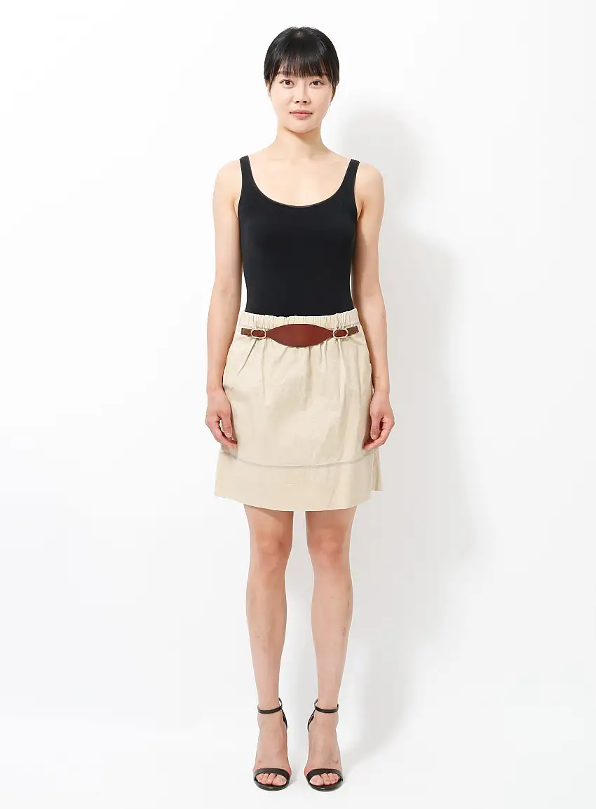 Jupe Ceinturée Élastiquée en Coton Kaki - Céline
