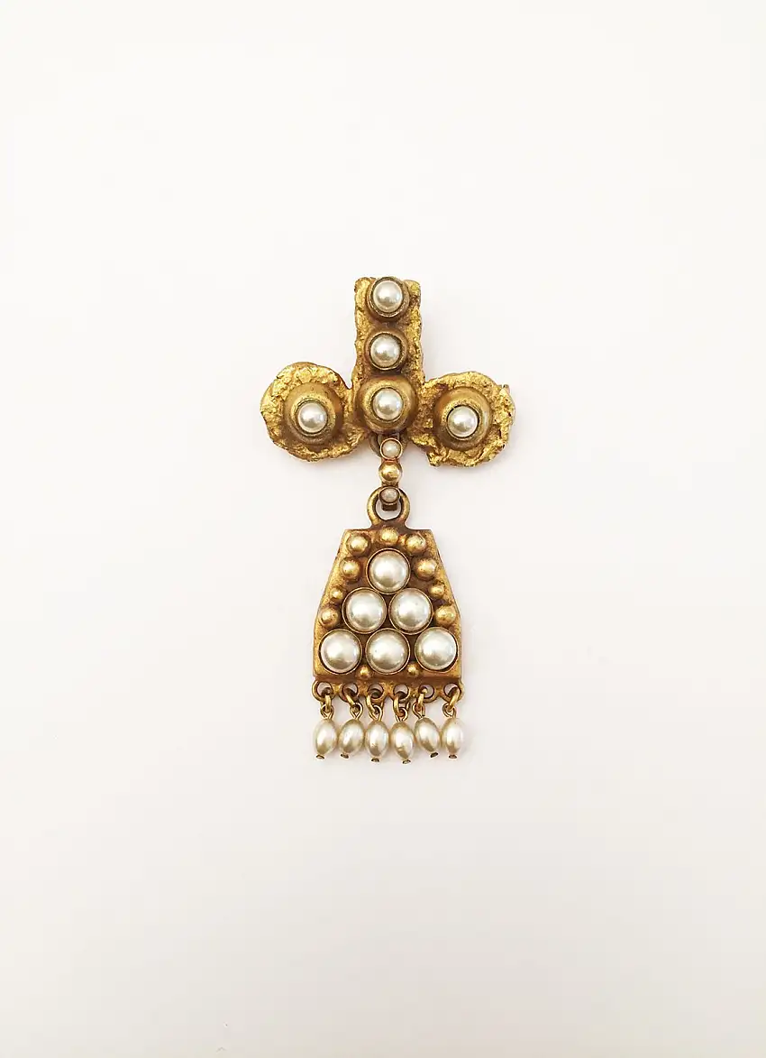 Broche Croix perlée | Authentique & Vintage