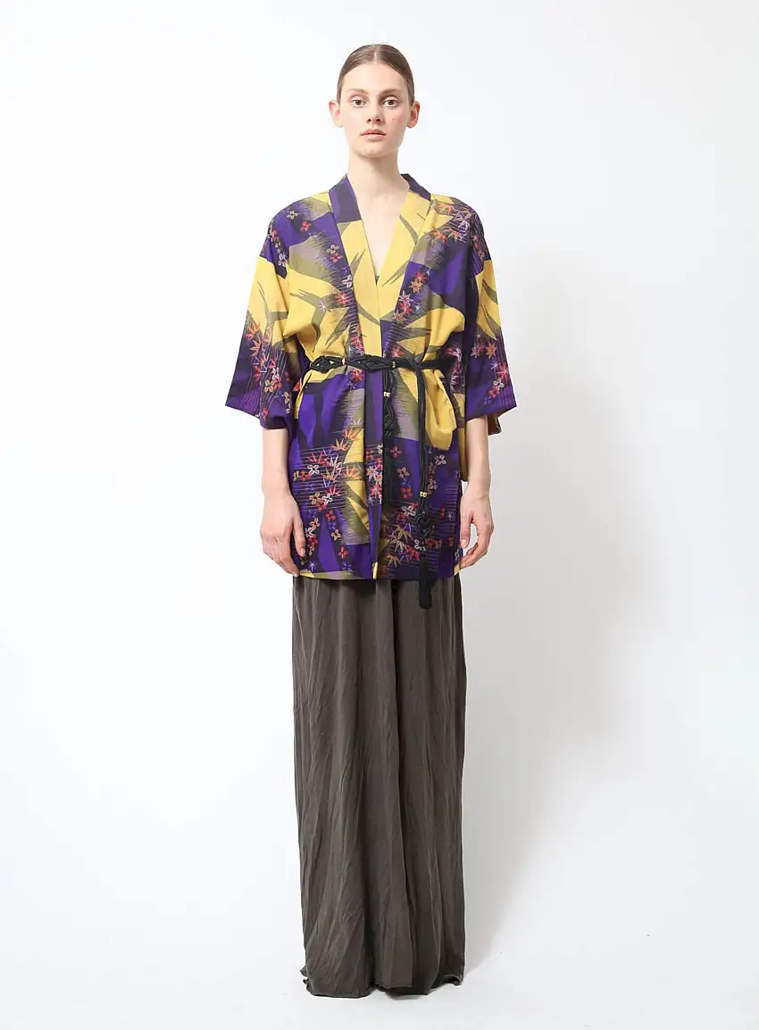 Kimono Floral Violet et Jaune | Authentique & Vintage