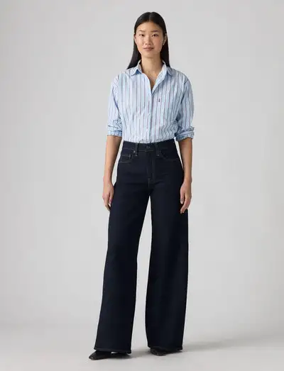 728 HR WIDE LEG RETRO RINSE LB - Jeans évasés