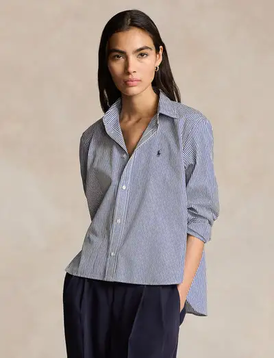 Cropped Boxy Striped Cotton Shirt - Manches longues