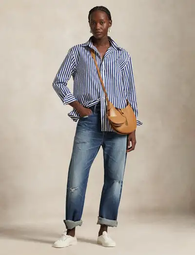 Oversize Fit Striped Cotton Shirt - Manches longues