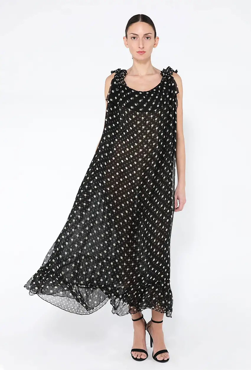 '70s Robe longue en mousseline tachetée - Saint Laurent