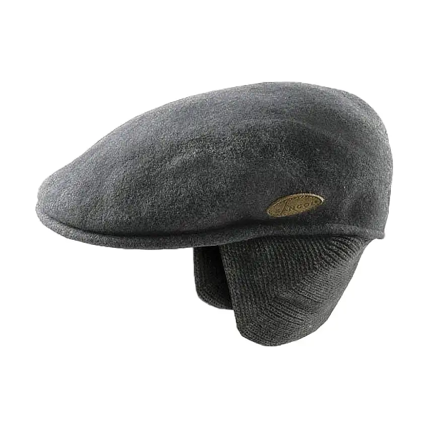 Casquette Plate en Laine 504 avec Protège-Oreilles flanelle foncée KANGOL