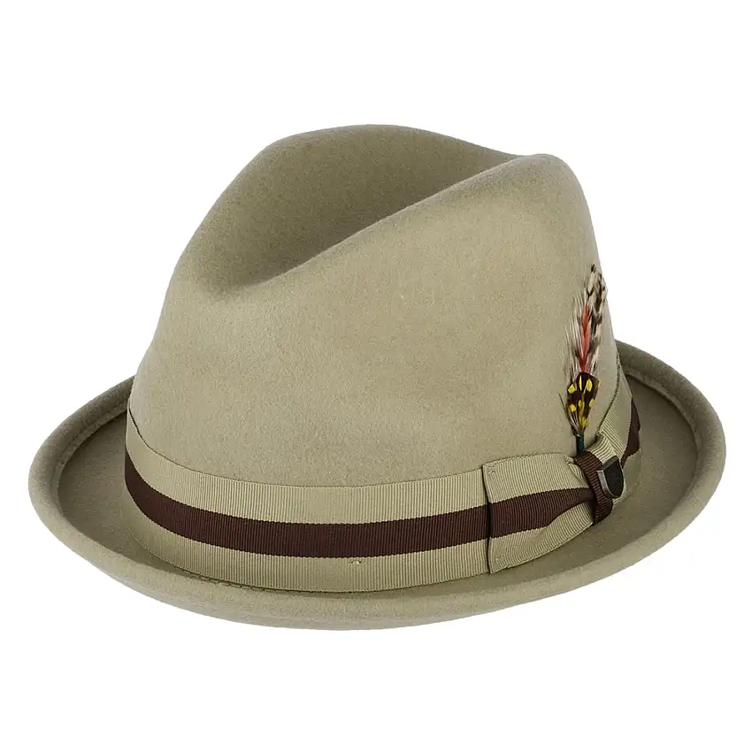 Chapeau Trilby en Laine Feutrée Bandeau à Rayures Gain sable-marron BRIXTON