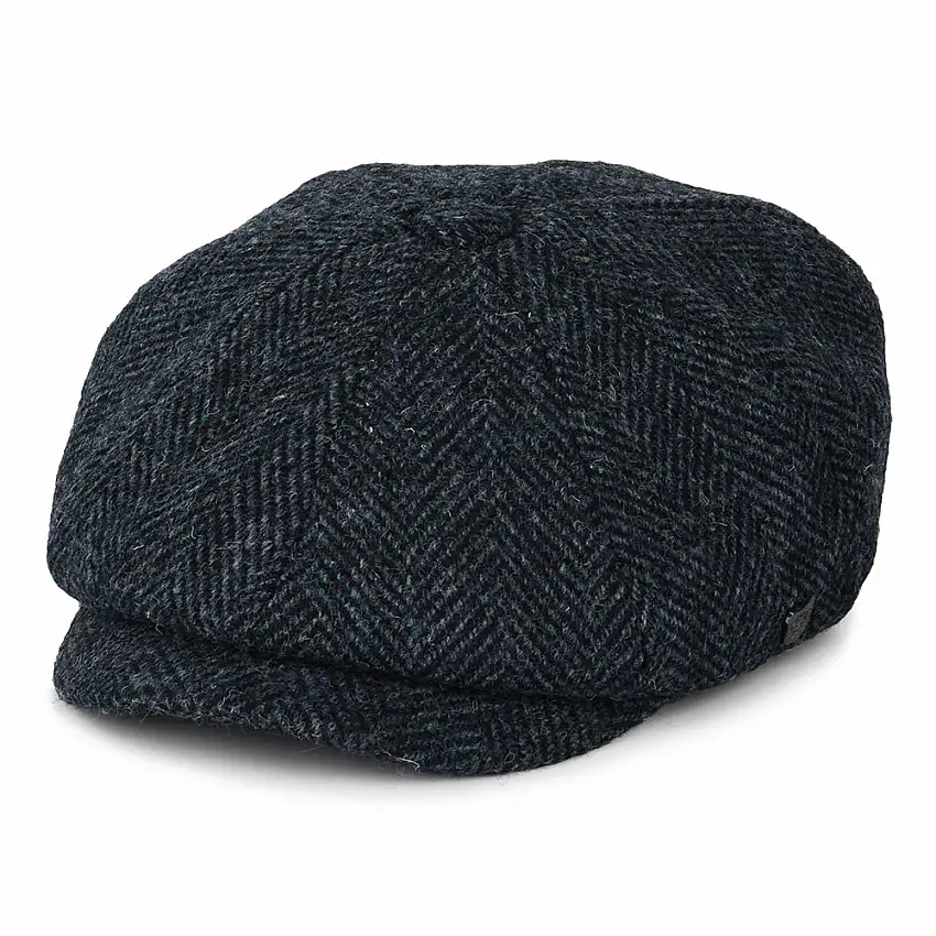 Casquette Gavroche en HARRIS TWEED à Chevrons Carloway bleu-noir FAILSWORTH