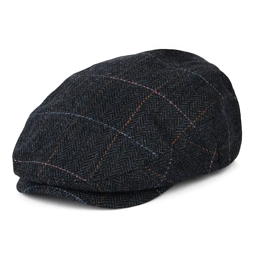 Casquette Plate à Carreaux et Chevrons Hooligan bleu marine délavé-bleu BRIXTON