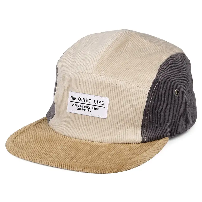 Casquette 5 Panel en Velours Côtelé Colour Block beige sable-gris THE QUIET LIFE