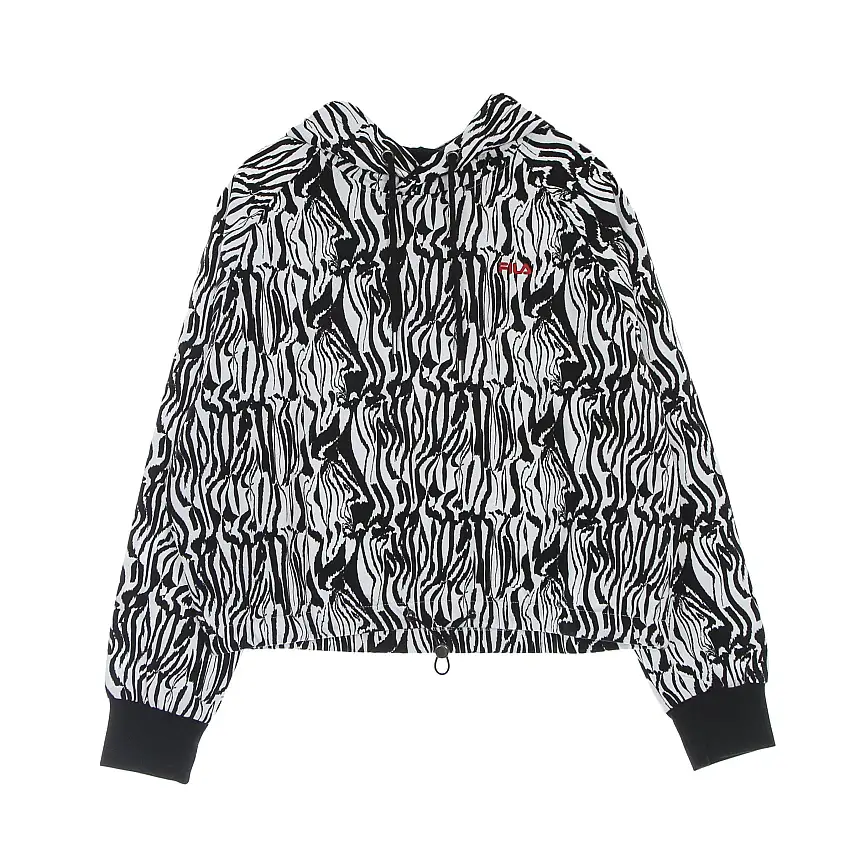 Sweat-shirt léger à capuche courte Breza femme partout à imprimé à capuche recadrée blanc brillant / abstrait zèbre