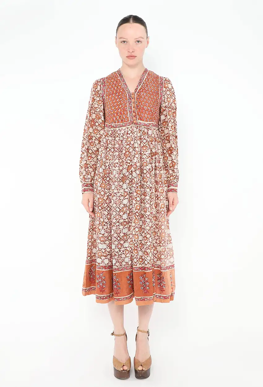 Robe Indienne Authentique à Imprimé Bloc | Authentique & Vintage
