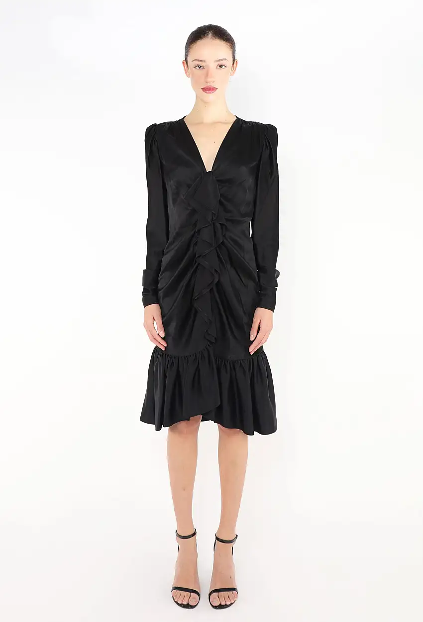 Vintage Robe à Volants en Satin - Saint Laurent