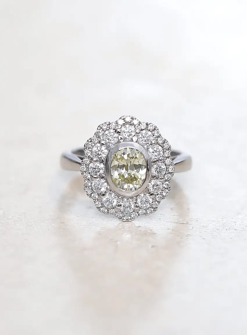 Superbe Bague Florale en Or Blanc 18k & Diamants | Authentique & Vintage