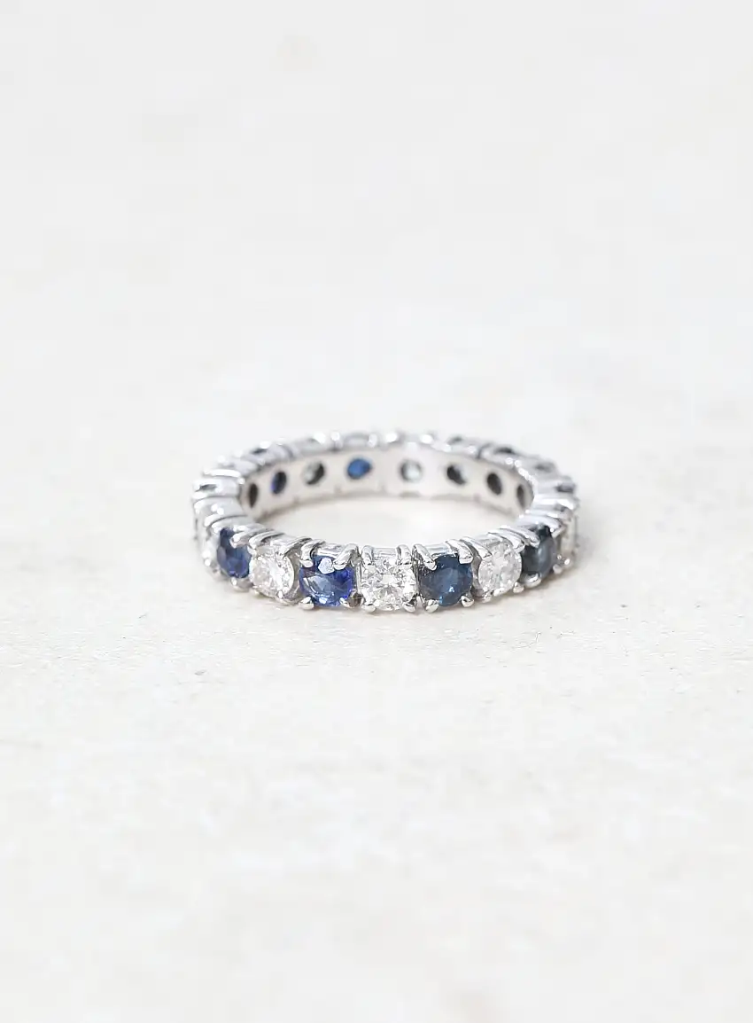 Alliance en Or Blanc 18k, Diamants & Saphirs | Authentique & Vintage