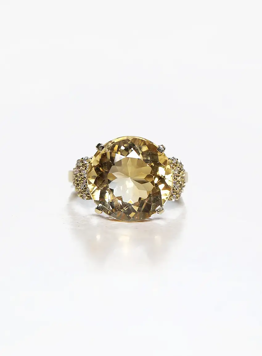 Bague en Or Jaune 18k, Citrine & Diamants | Authentique & Vintage