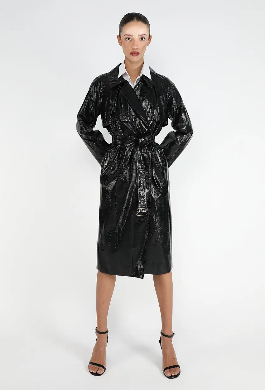 Trench-Coat Ceinturé en Vinyle - Saint Laurent