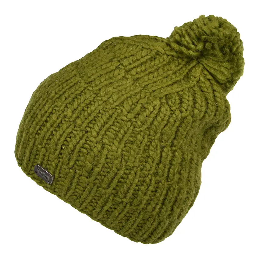 Bonnet à Pompon à Torsades Côtelées Point de Riz khaki KUSAN