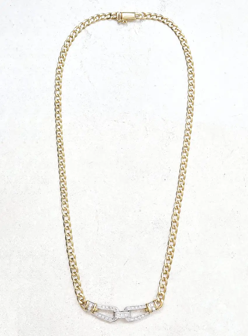Collier vintage en or 18k et diamants – Maillons chaîne (années 1980) - Bijoux Vintage