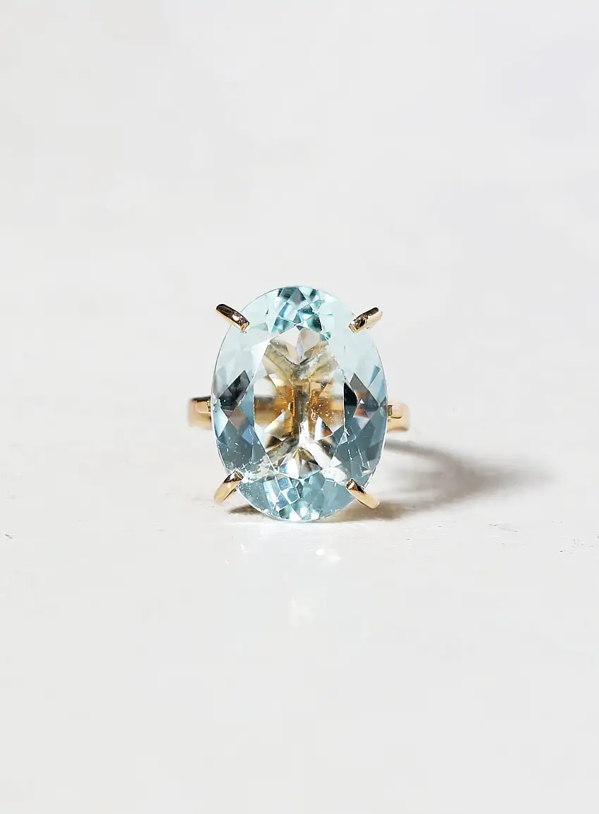 Bague Cocktail en Or Jaune 18k & Aigue-Marine | Authentique & Vintage