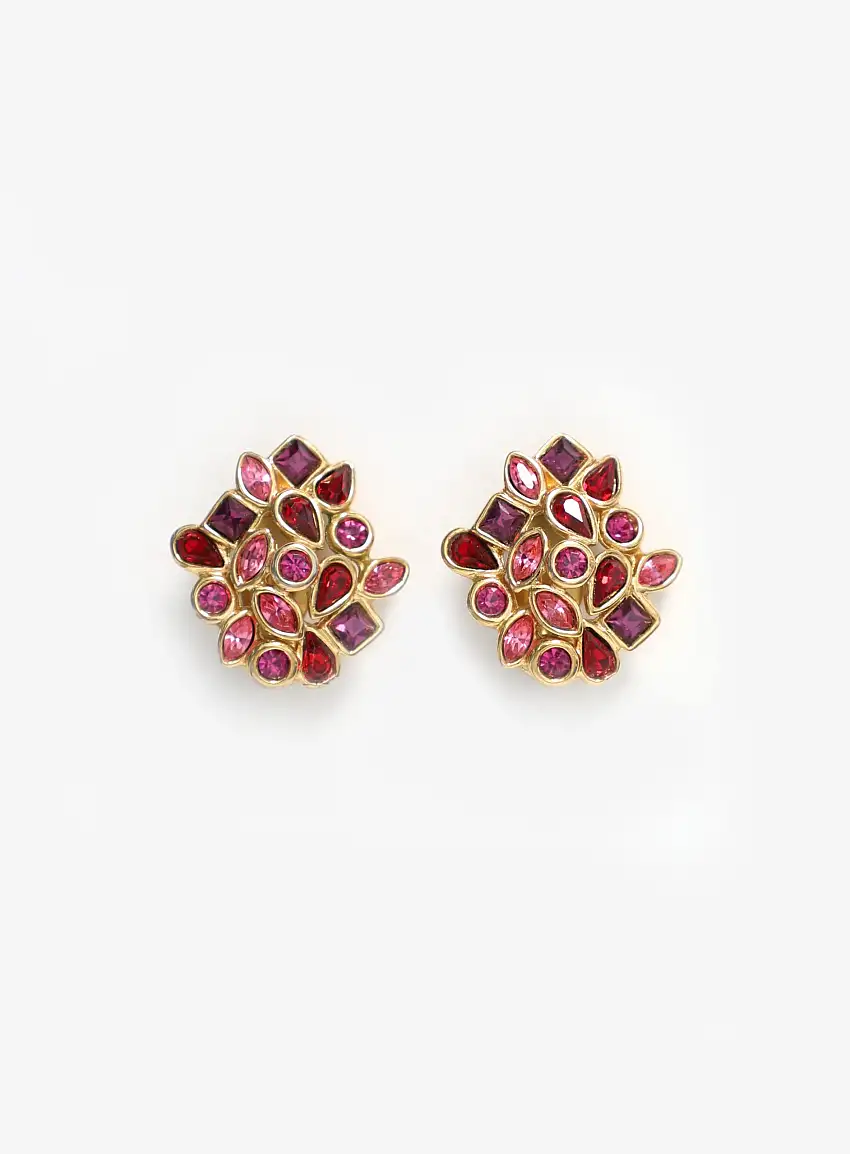 '90s Boucles d'Oreilles Clips Ornées de Strass | Authentique & Vintage