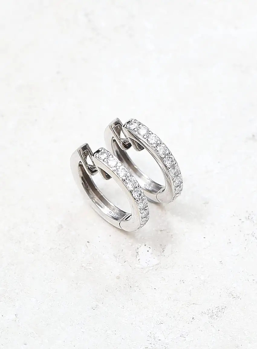 Créoles en Or Blanc 18k & Diamants | Authentique & Vintage