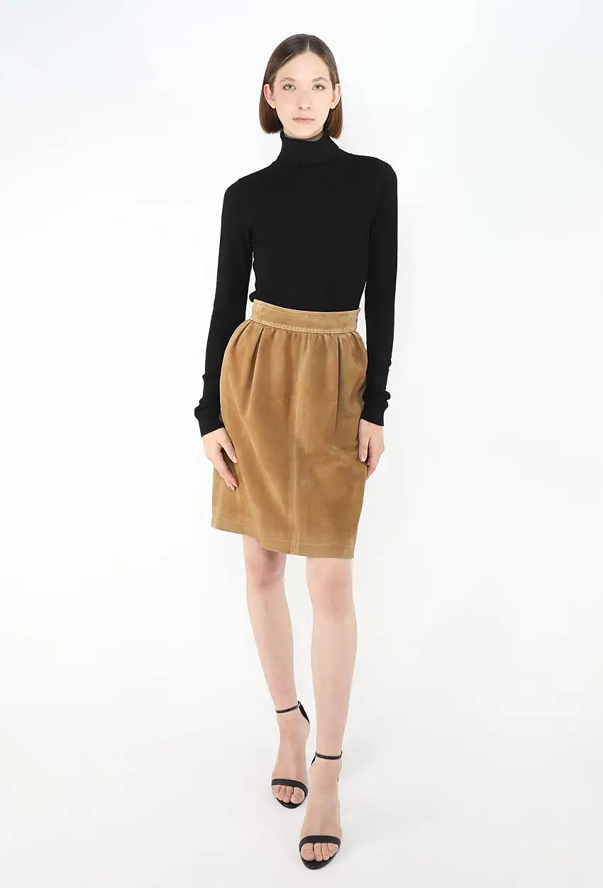 Vintage Jupe Froncée en Daim - Saint Laurent