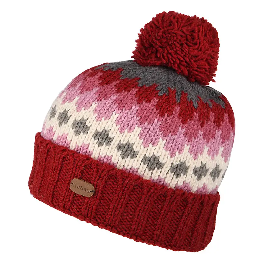 Bonnet à Pompon à Revers rouge KUSAN