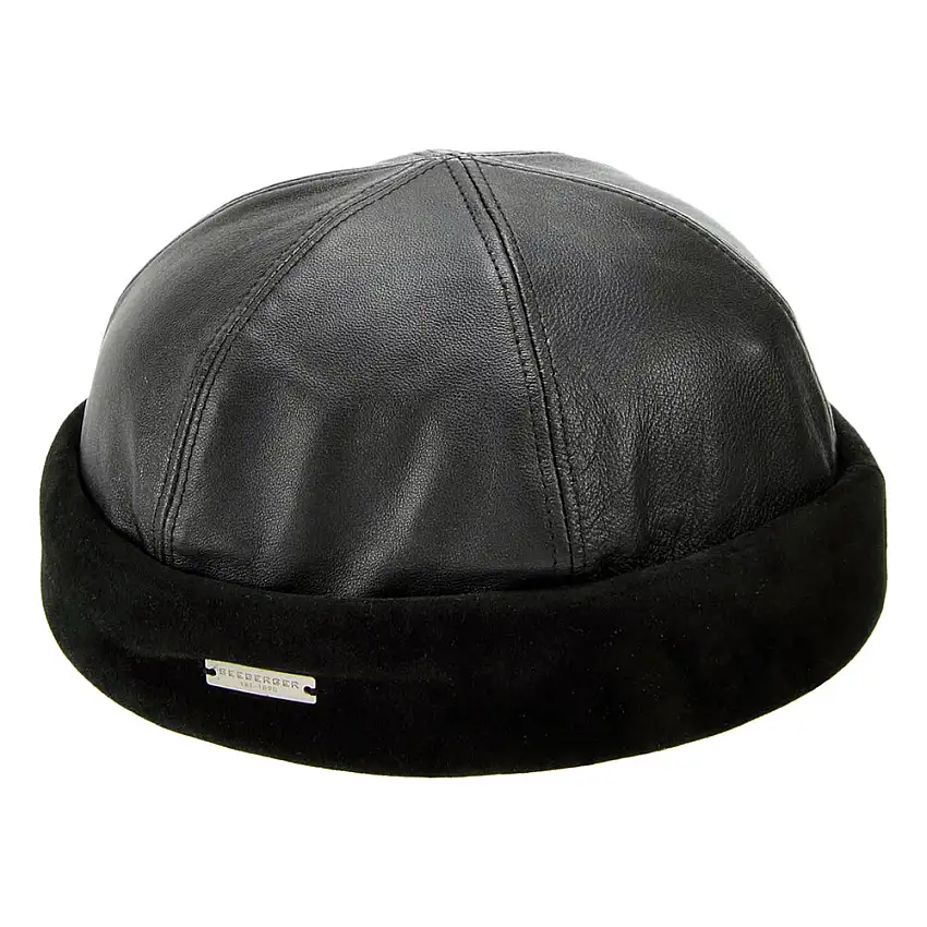 Bonnet Miki Breton en Cuir noir SEEBERGER
