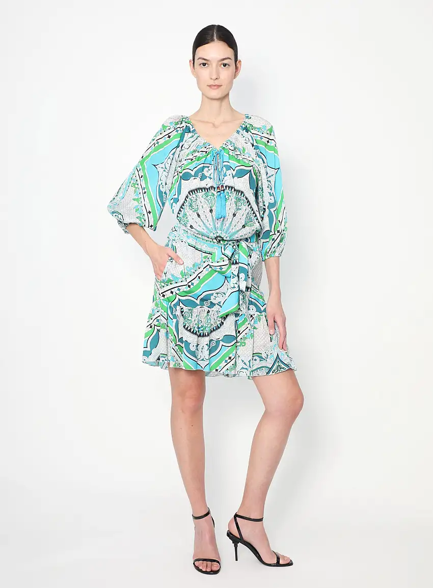 Resort 2014 Robe Graphique Ceinturée en Soie | Authentique & Vintage