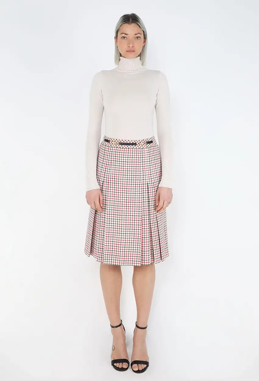 '70s Jupe Plissée à Carreaux - Céline