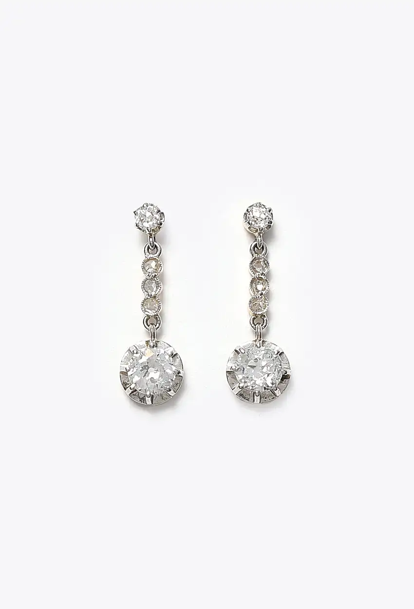 1920s Boucles d'Oreilles Pendantes en Diamant - Bijoux Vintage