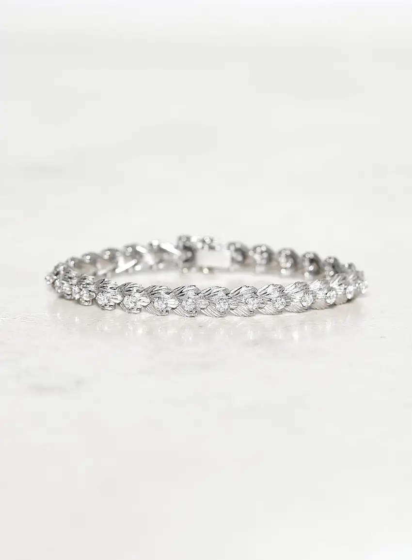Ancien Bracelet en Or Blanc 18k & Diamants - Bijoux Vintage