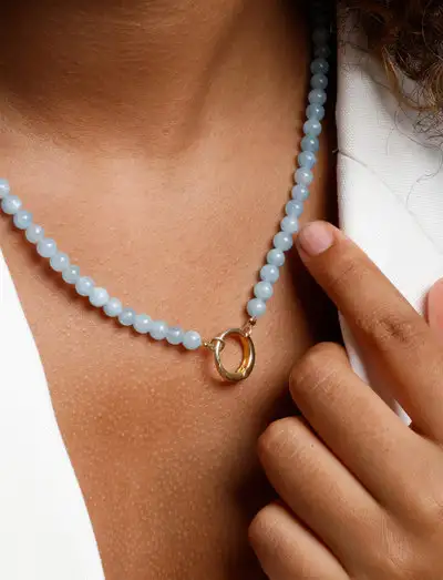 Gemstone Charm Lock Chain - collier de perles
