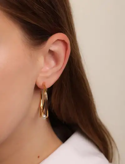Pearl Drop Double Hoop Gold plated - Cerceaux