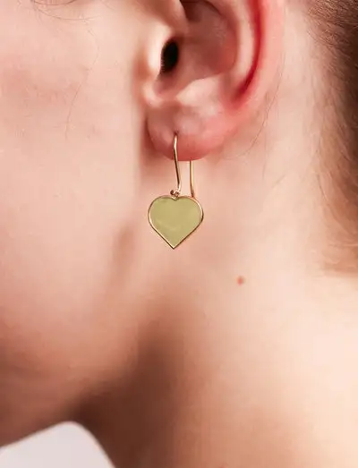 Big Heart Enamel Ear hanger Gold plated 1 pcs (15mm) - Boucles d'oreilles pendantes