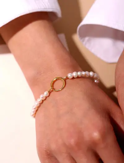 Pearl Charm Lock Chain bracelet, gold plated - Bracelet de perles