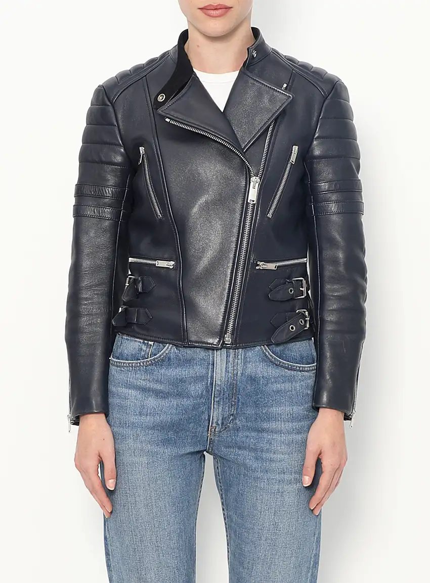 Veste Motard en Cuir Marine | Authentique & Vintage