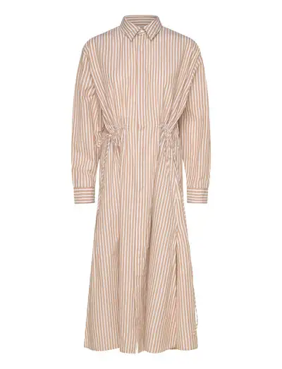 Striped Cotton-Linen Drawcord Shirtdress - Robes midi