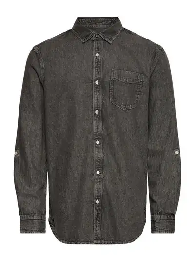 Washed 1 pocket black denim shirt - Chemises en jean