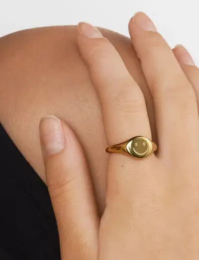 Dixie - Smiley Face Signet Ring Stainless Ste - Bagues