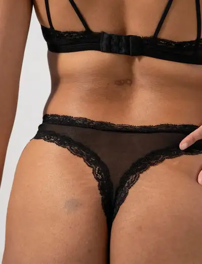 Mesh Lace Trim Thong - Strings